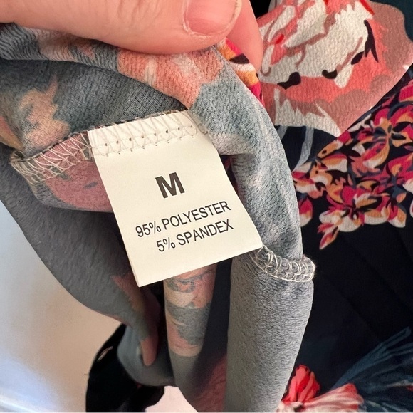 Off Shoulder Blouse Blue Red Floral Tie Front - Picture 13 of 13